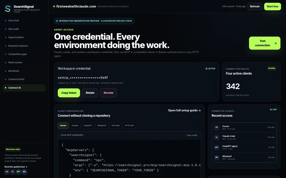 SearchSignal AI client connection screen